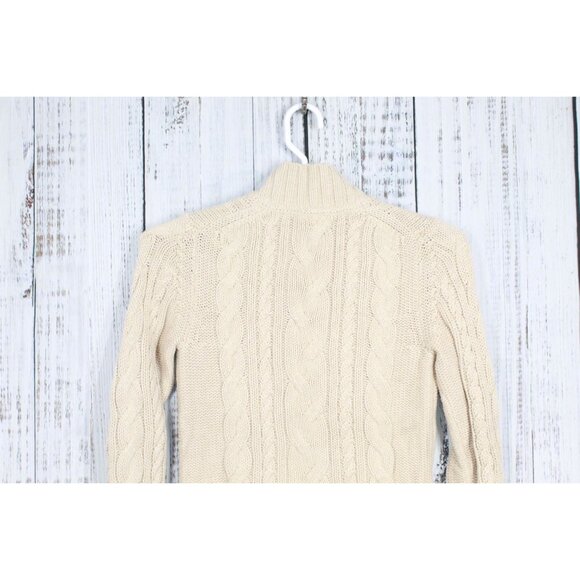 LL Bean Double L Cable Sweater Zip Cardigan Cream Size XS - Picture 8 of 10